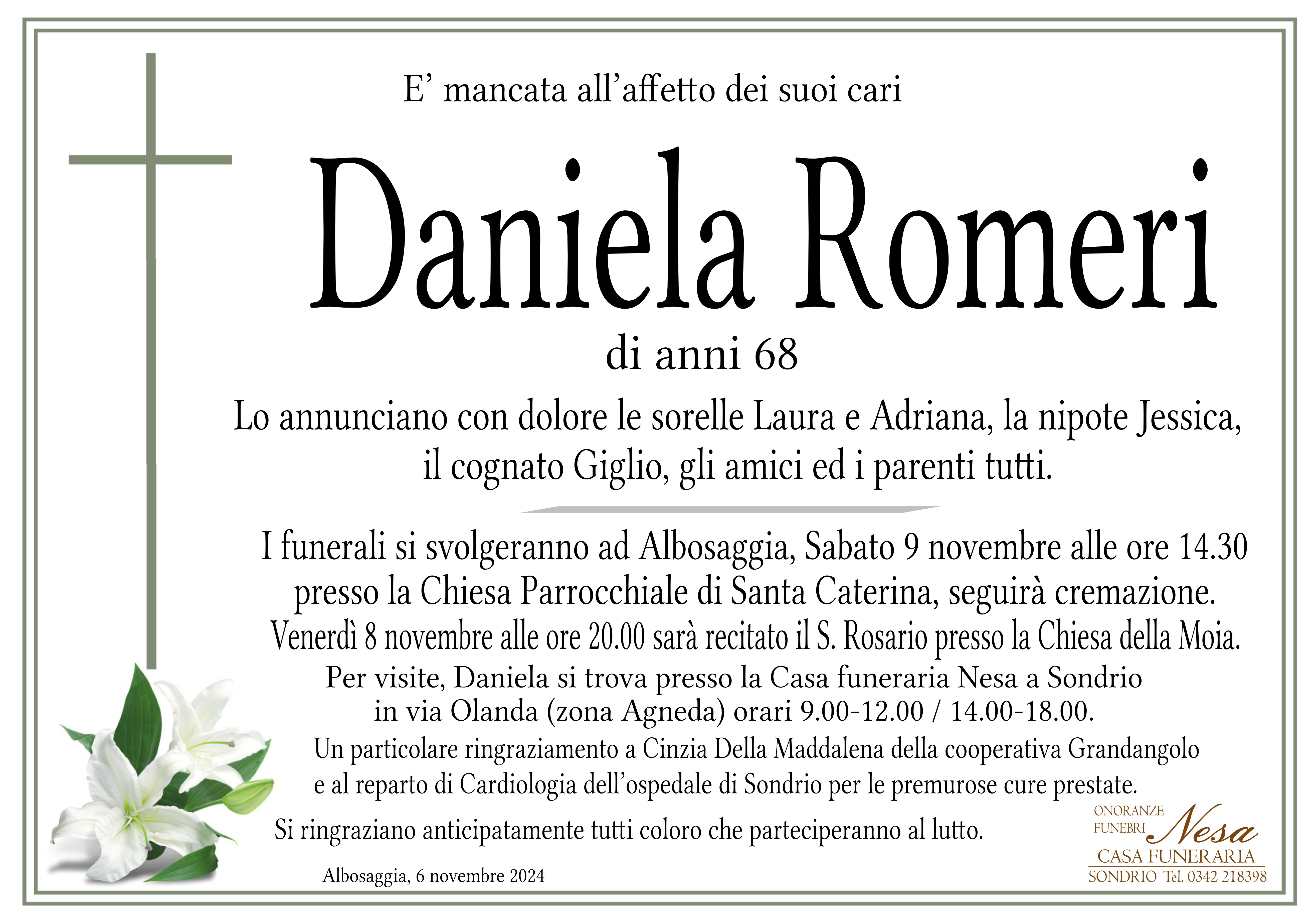 Necrologio Daniela Romeri